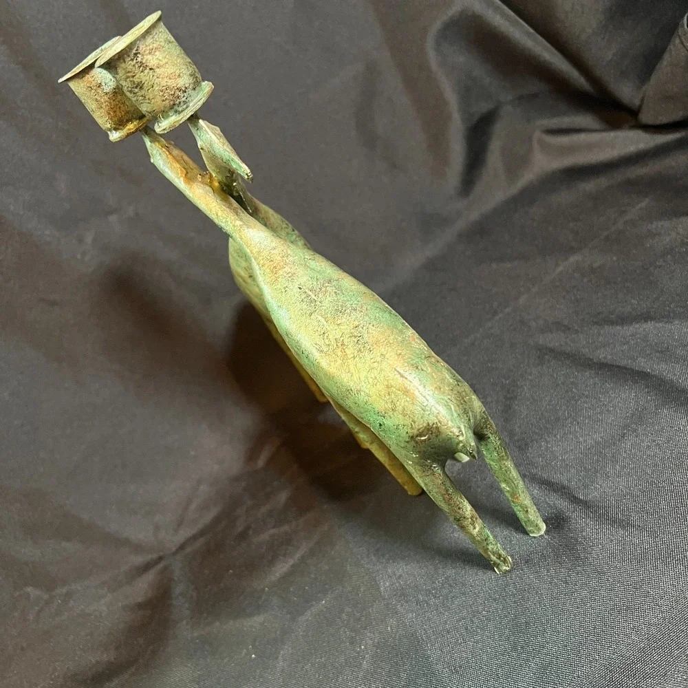 Vintage Verdigris‎ Metal Giraffe Candleholders Pair Indonesia Mid Century Modern
